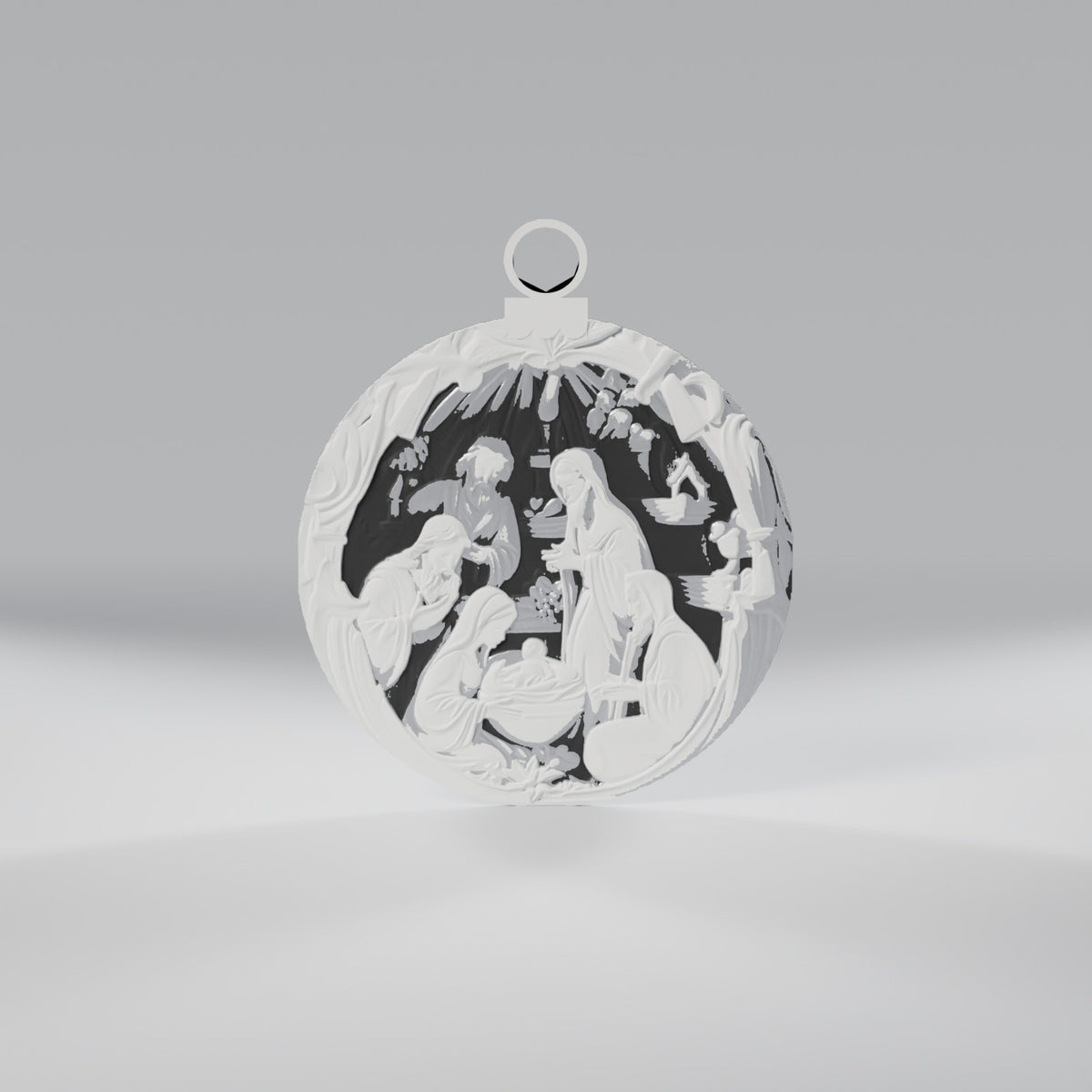 Enfeite de Natal Medalhão Presépio em Relevo, vista frontal