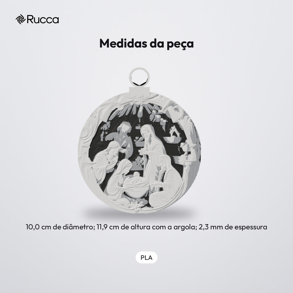 Enfeite de Natal Medalhão Presépio em Relevo: medidas