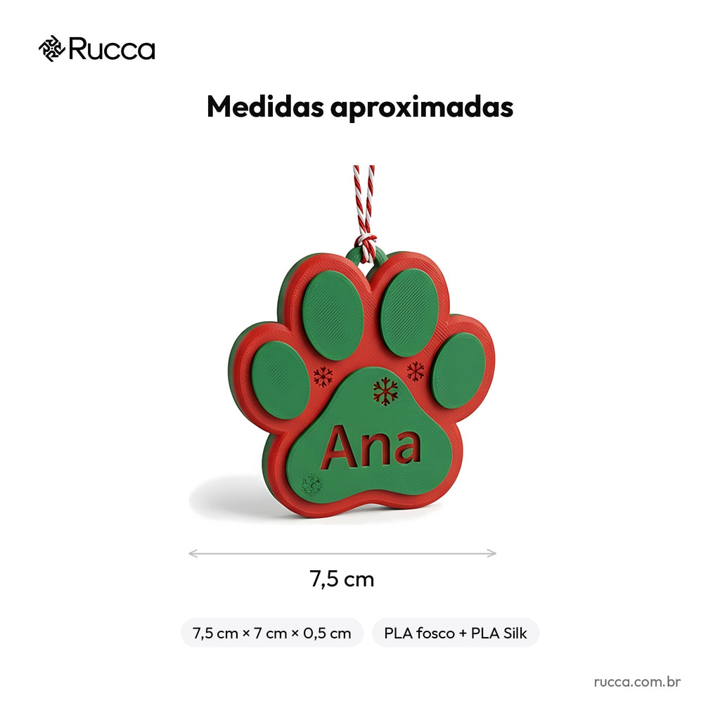 Enfeite de Natal Pet com Nome (Patinha ou Osso) — Rucca 3D