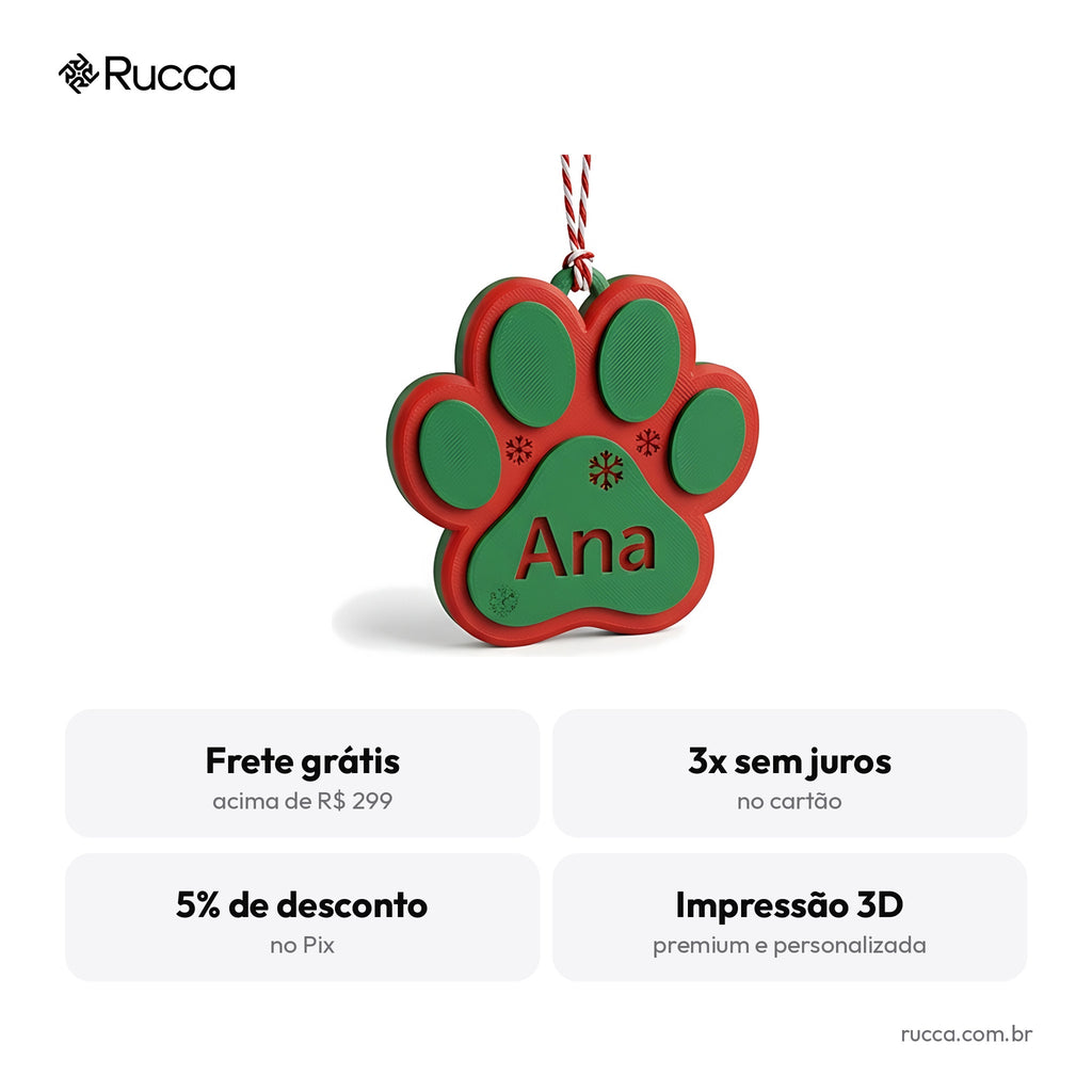 Enfeite de Natal Pet com Nome (Patinha ou Osso) — Rucca 3D