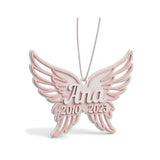 Enfeite memorial do pet com asas de anjo, nome e datas