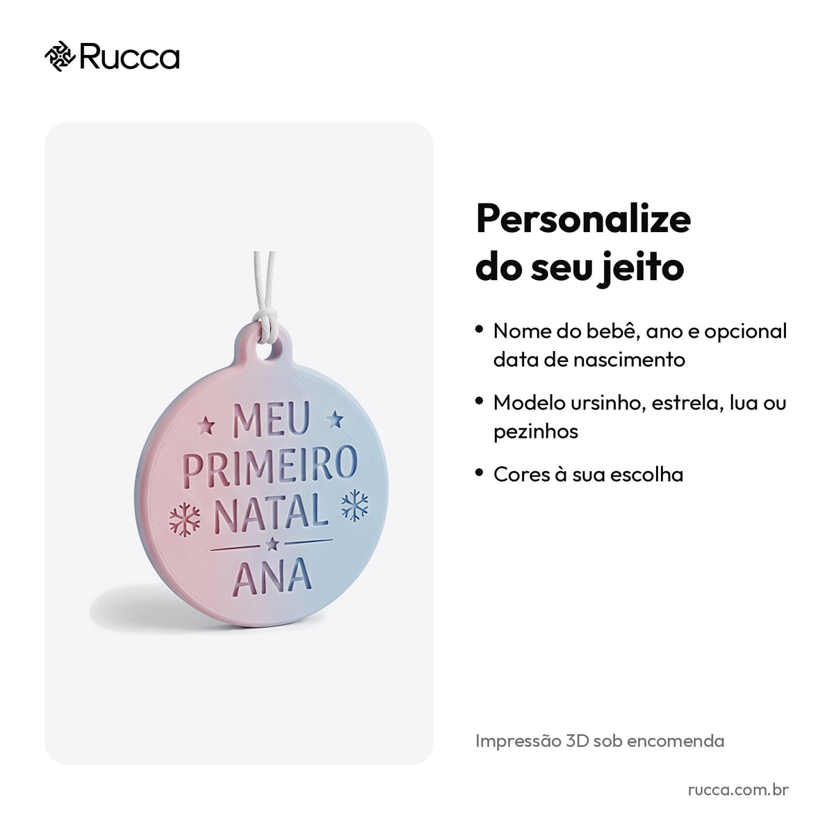Enfeite Meu Primeiro Natal com Nome do Bebê — Rucca 3D