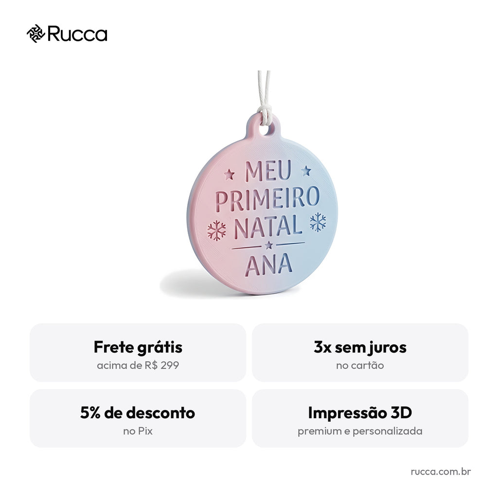 Enfeite Meu Primeiro Natal com Nome do Bebê — Rucca 3D