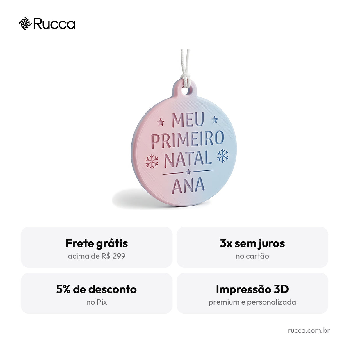 Enfeite Meu Primeiro Natal com Nome do Bebê — Rucca 3D