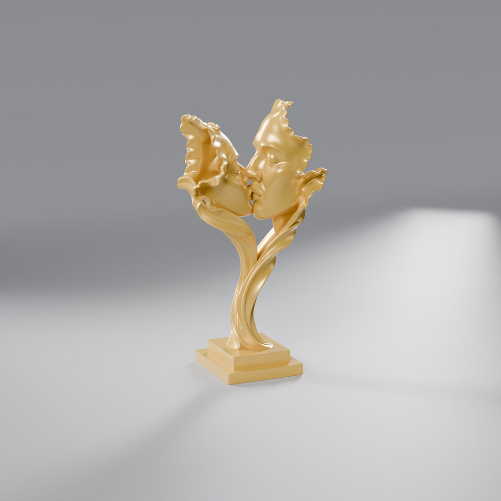 Escultura Beijo Abstrato Decorativa 24 cm, Dourado