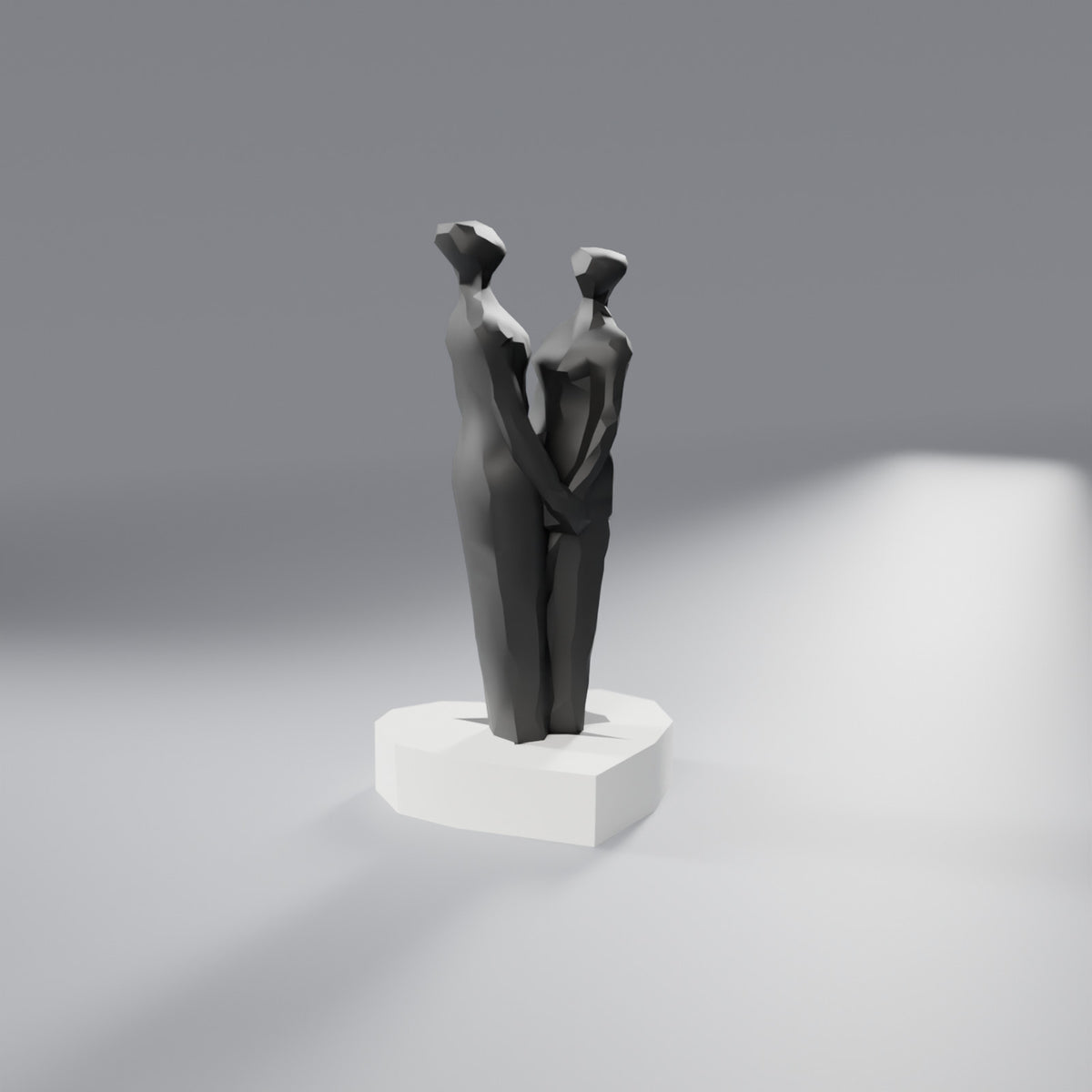 Escultura Casal de Mãos Dadas sobre Coração, Casal Preto com base Branca