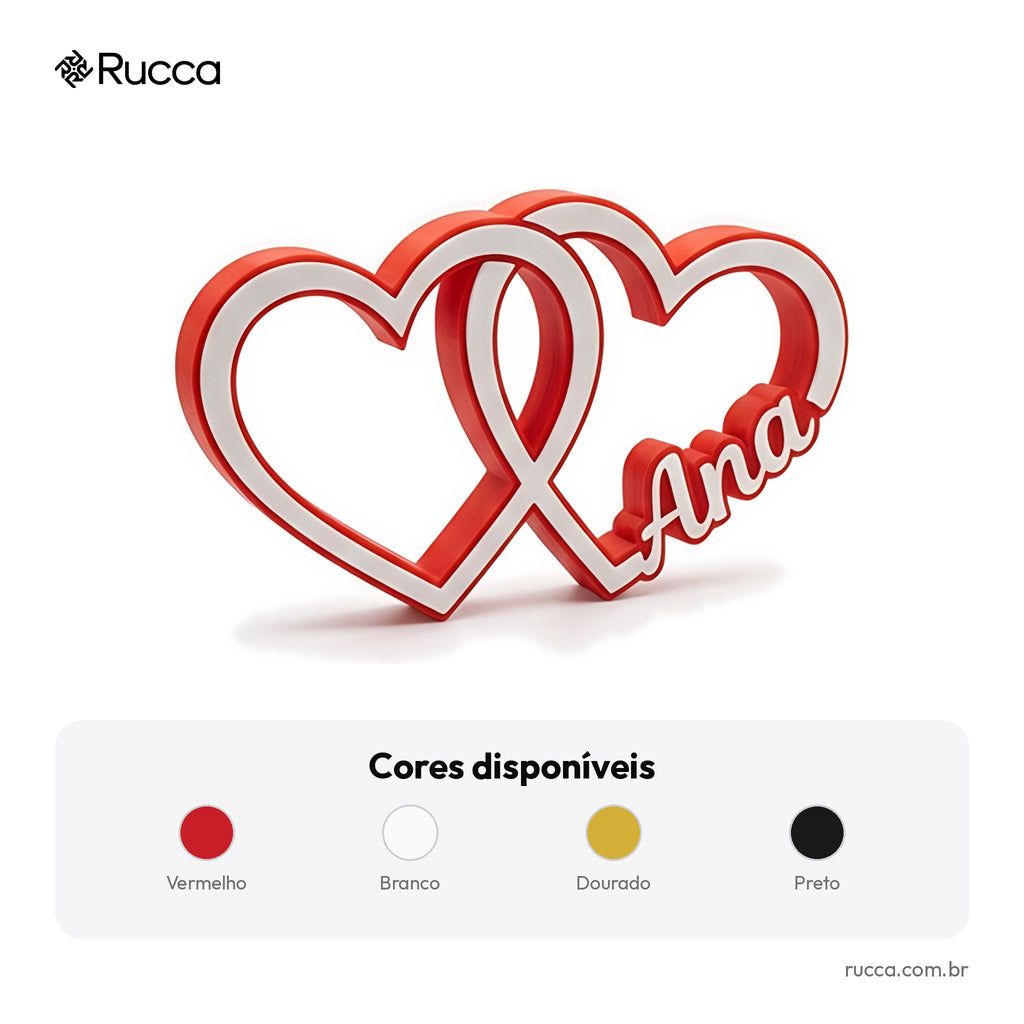 Escultura Corações Entrelaçados com Nomes do Casal — Rucca 3D