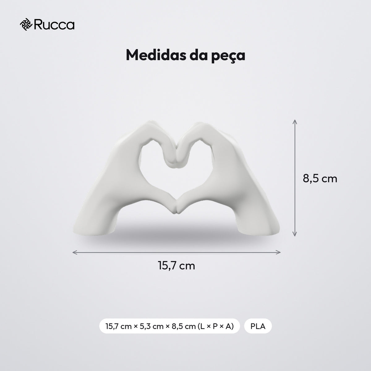 Escultura Mãos Formando Coração: medidas