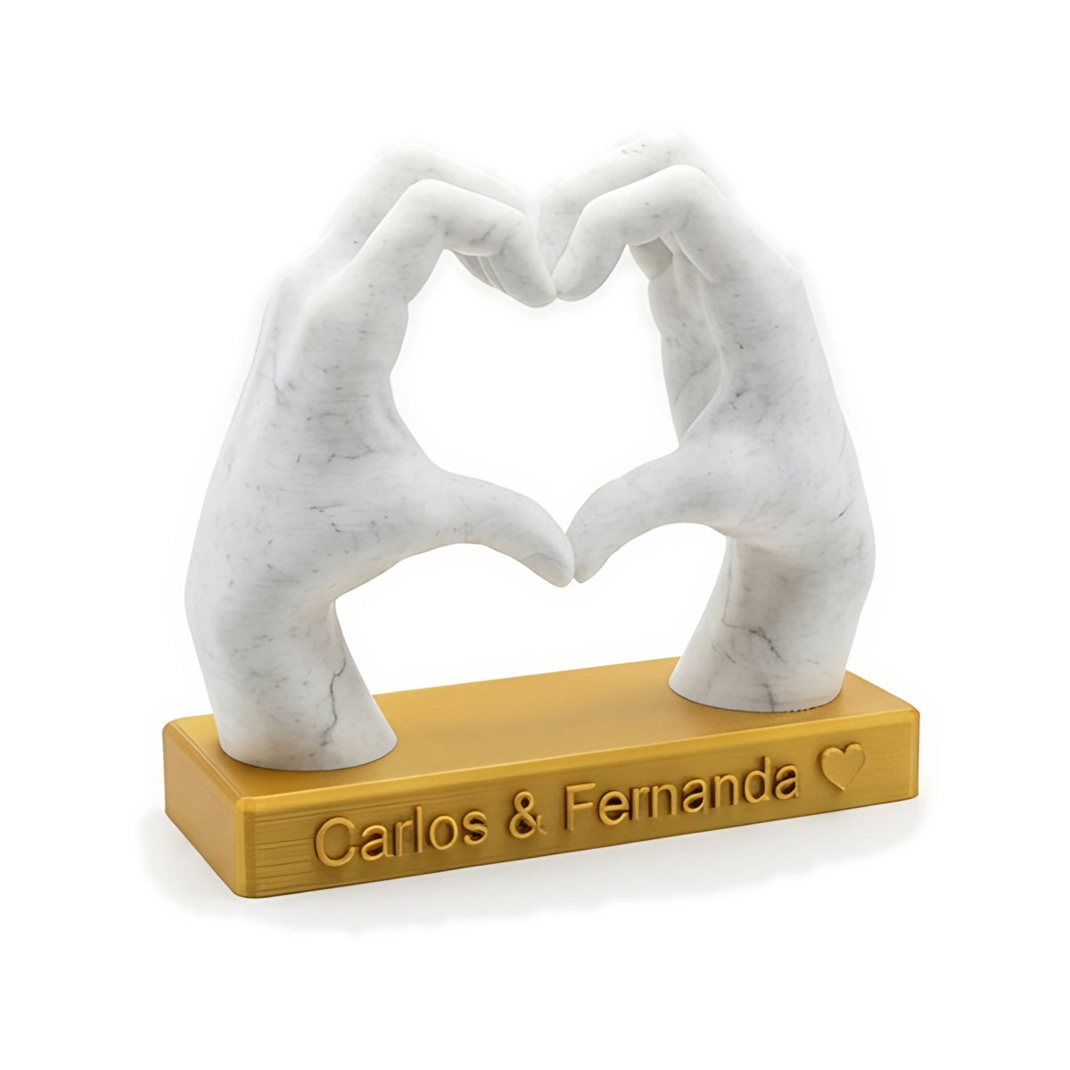 Escultura Mãos Formando Coração com Nomes — Rucca 3D
