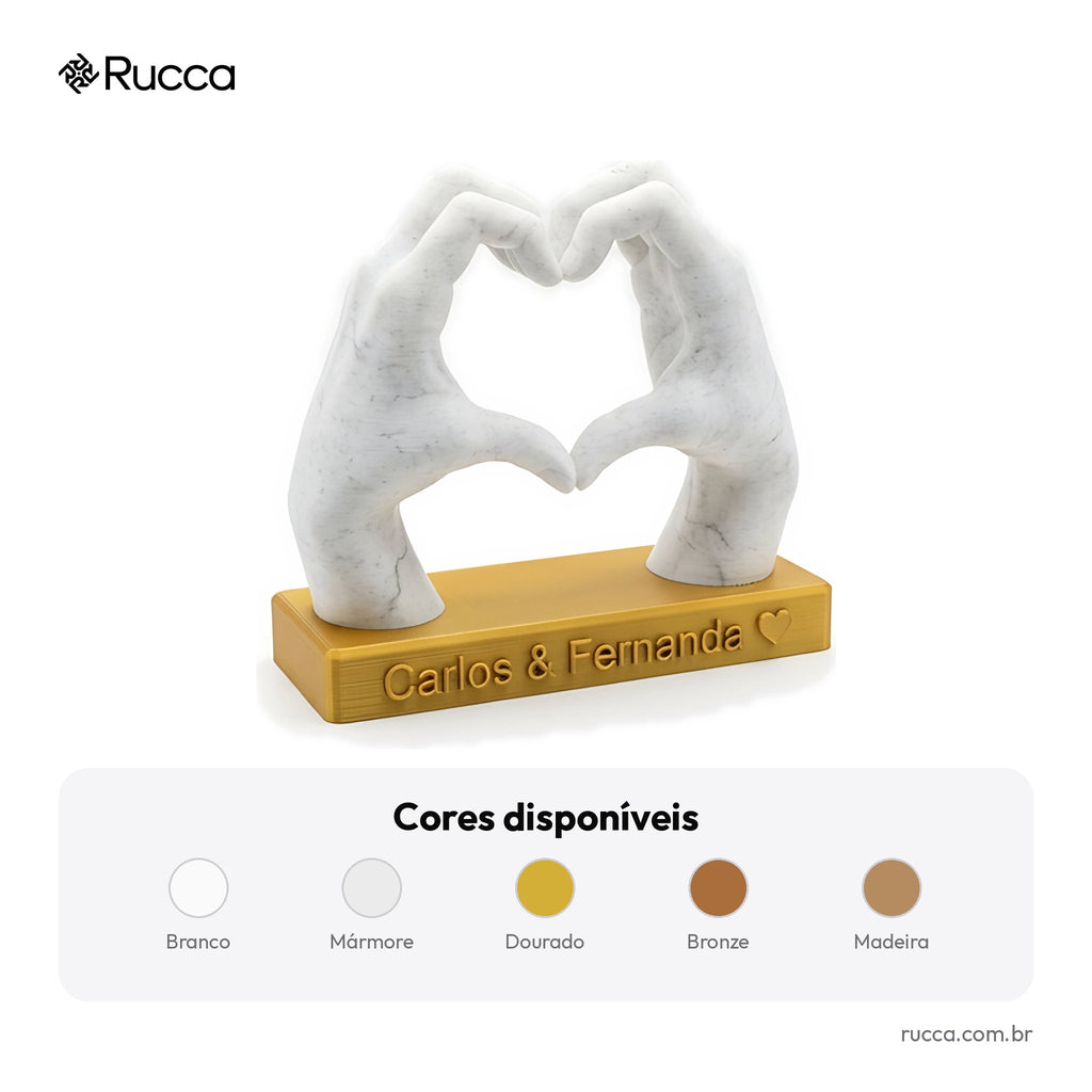Escultura Mãos Formando Coração com Nomes — Rucca 3D