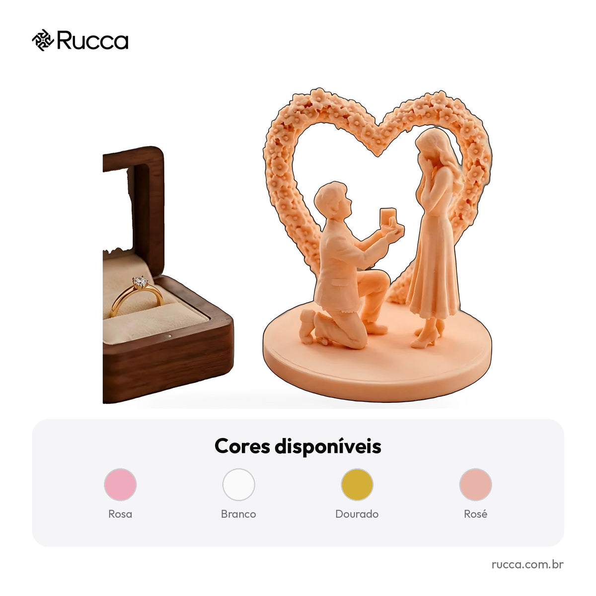 Escultura Pedido de Casamento sob Arco de Coração — Rucca 3D
