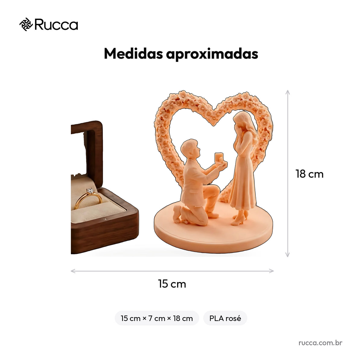 Escultura Pedido de Casamento sob Arco de Coração — Rucca 3D
