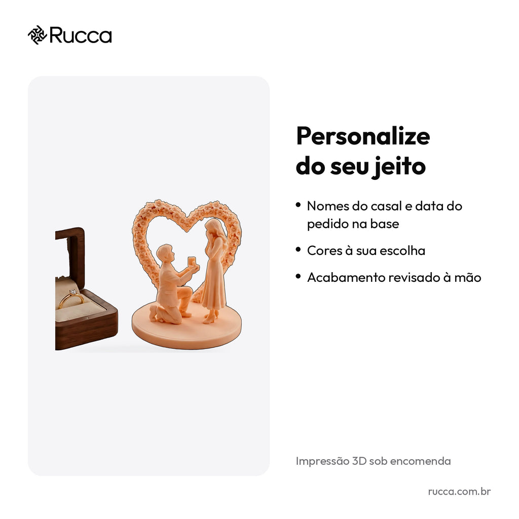 Escultura Pedido de Casamento sob Arco de Coração — Rucca 3D