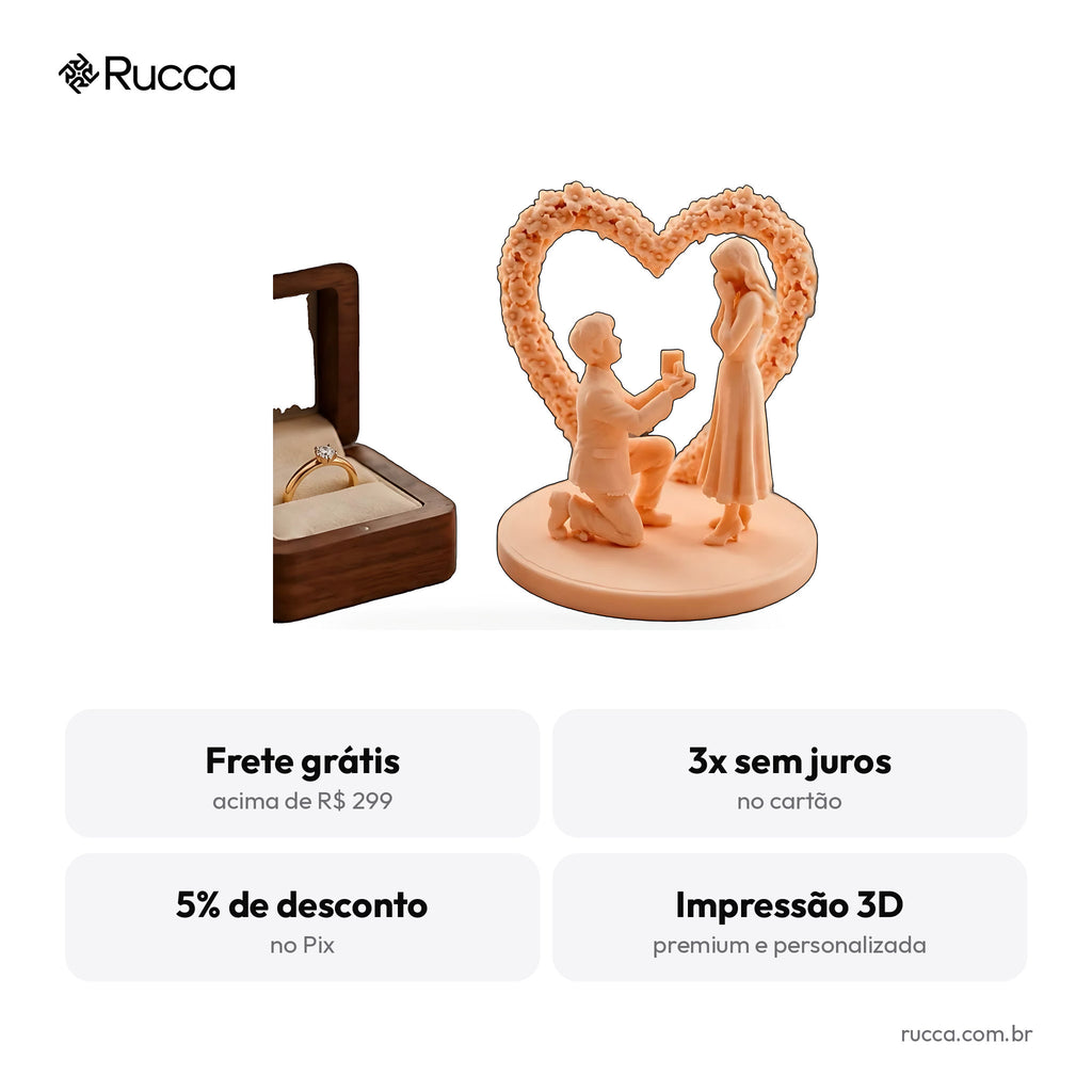 Escultura Pedido de Casamento sob Arco de Coração — Rucca 3D