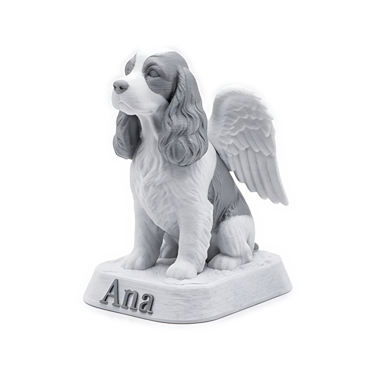 Estátua memorial de pet com asas de anjo e nome — Rucca 3D