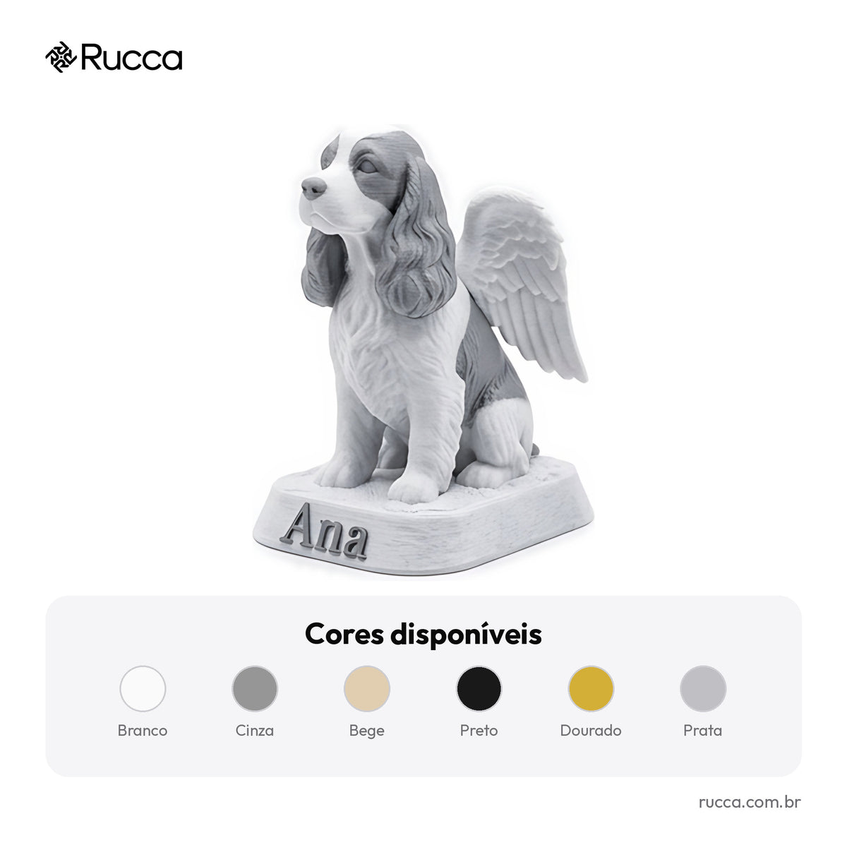 Estátua memorial de pet com asas de anjo e nome — Rucca 3D