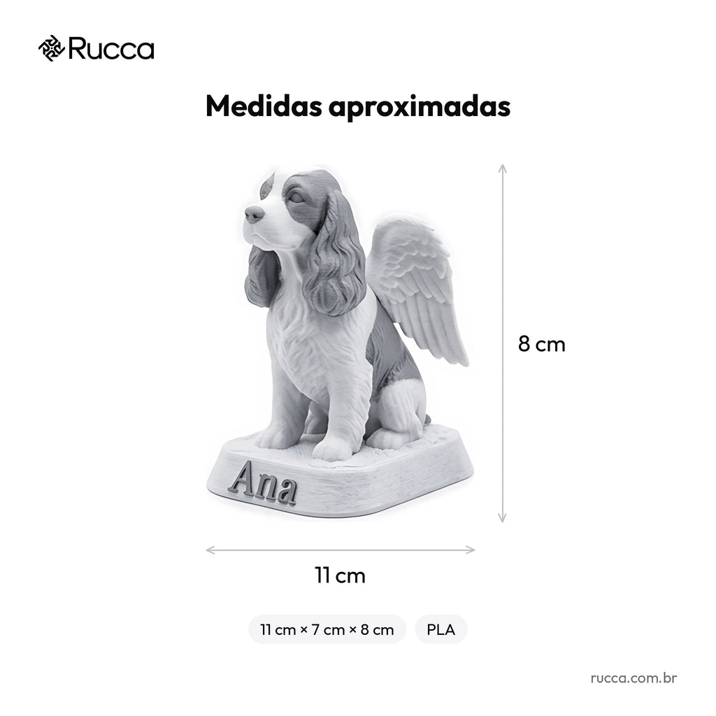 Estátua memorial de pet com asas de anjo e nome — Rucca 3D