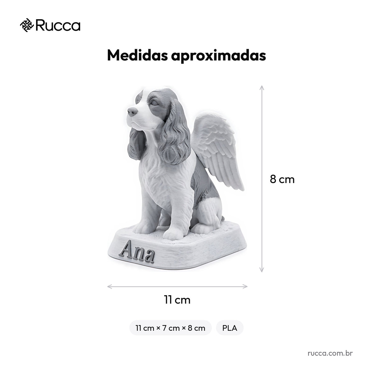 Estátua memorial de pet com asas de anjo e nome — Rucca 3D