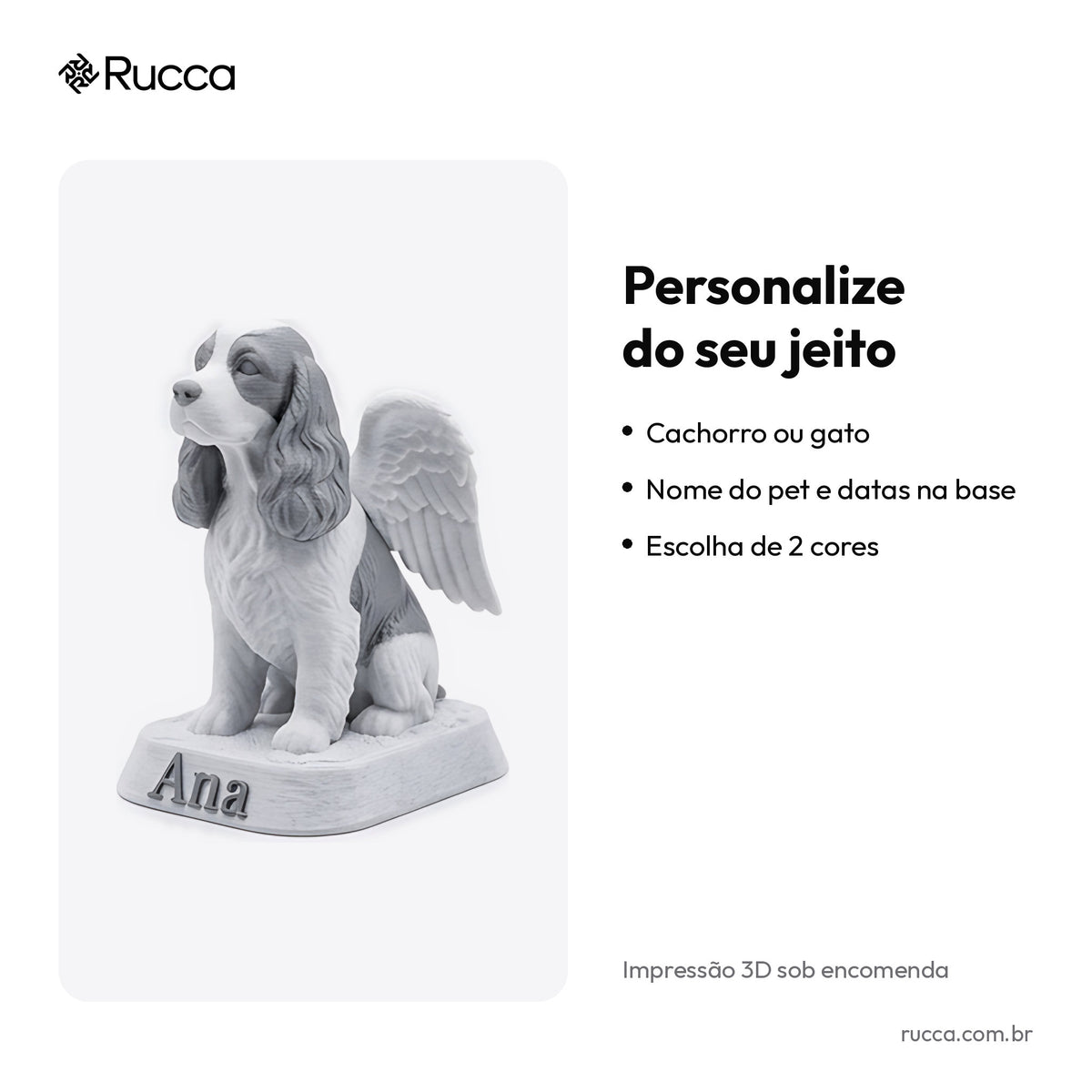 Estátua memorial de pet com asas de anjo e nome — Rucca 3D