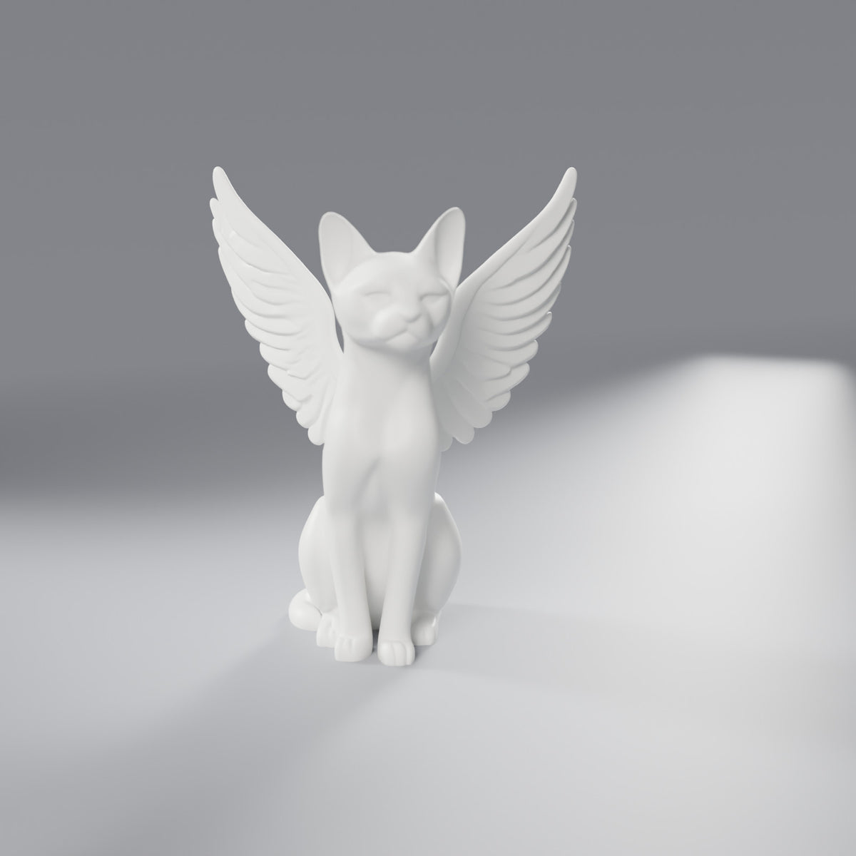 Estátua Memorial Gato Anjo com Asas 14 cm, Branco