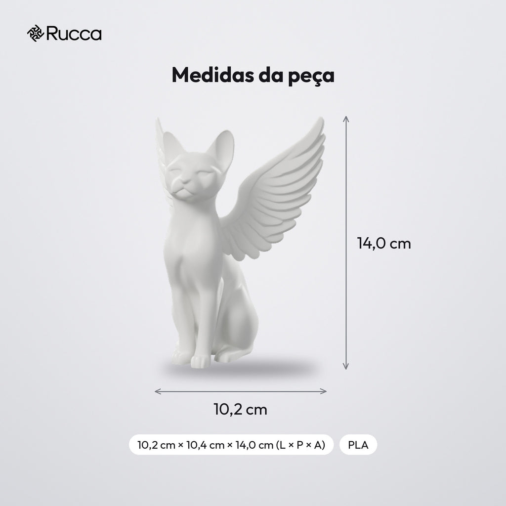 Estátua Memorial Gato Anjo com Asas 14 cm: medidas