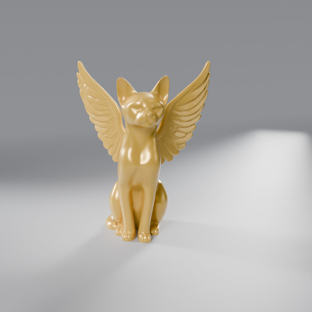Estátua Memorial Gato Anjo com Asas 14 cm, Dourado