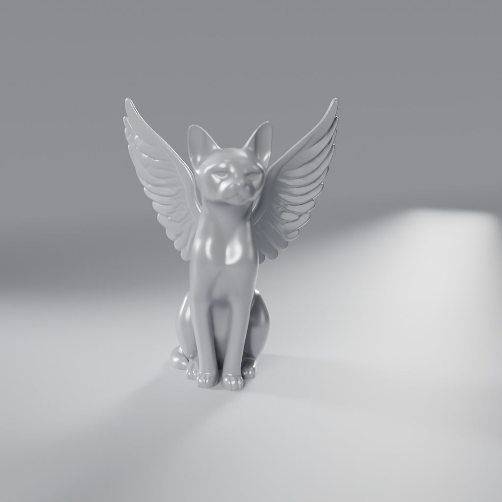 Estátua Memorial Gato Anjo com Asas 14 cm, Prata