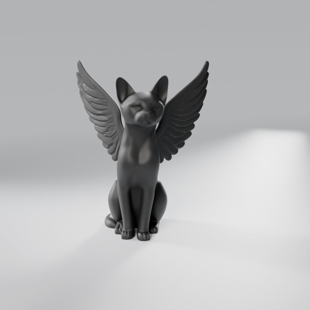 Estátua Memorial Gato Anjo com Asas 14 cm, Preto