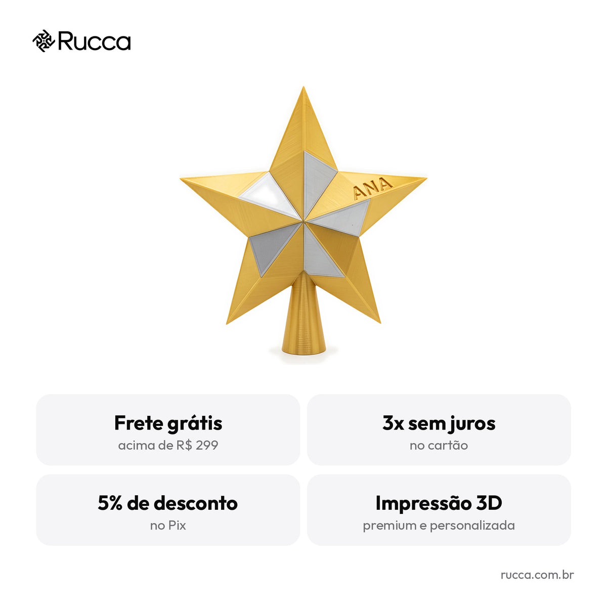 Estrela Ponteira Geométrica para Árvore de Natal — Rucca 3D