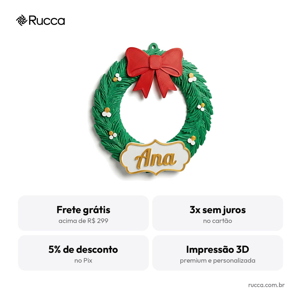 Guirlanda de Natal para Porta com Sobrenome da Família — Rucca 3D