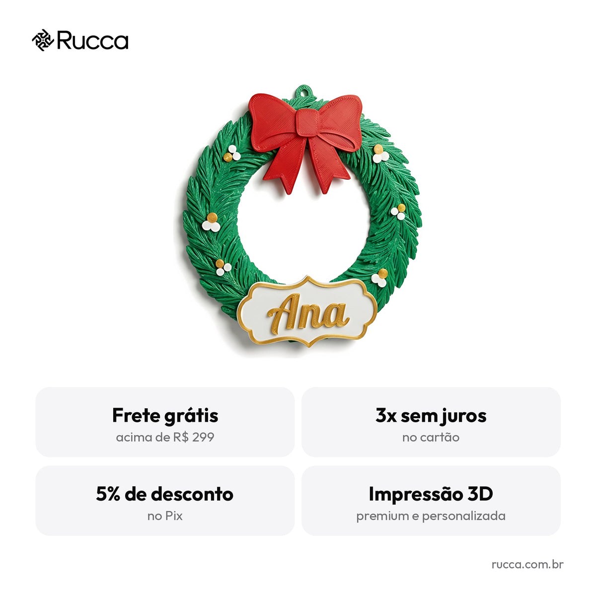 Guirlanda de Natal para Porta com Sobrenome da Família — Rucca 3D