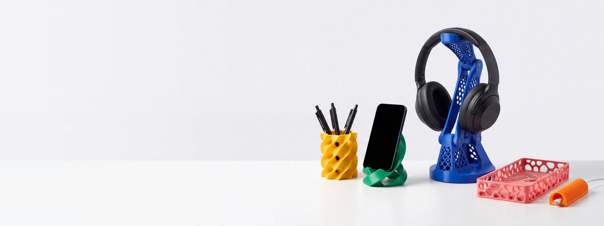 Rucca 3D - Escritório: porta-canetas, suporte de celular e de headphone impressos em 3D