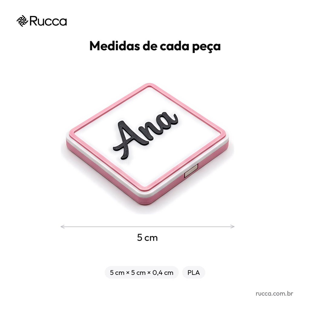 Ímã de geladeira personalizado com nome e data — Rucca 3D