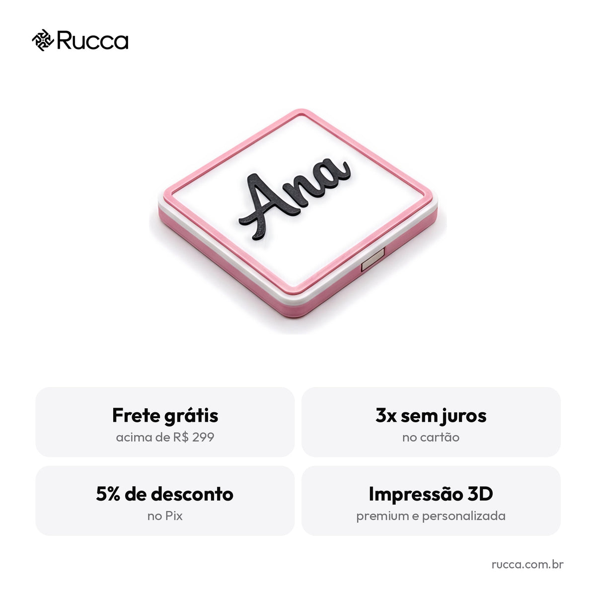 Ímã de geladeira personalizado com nome e data — Rucca 3D