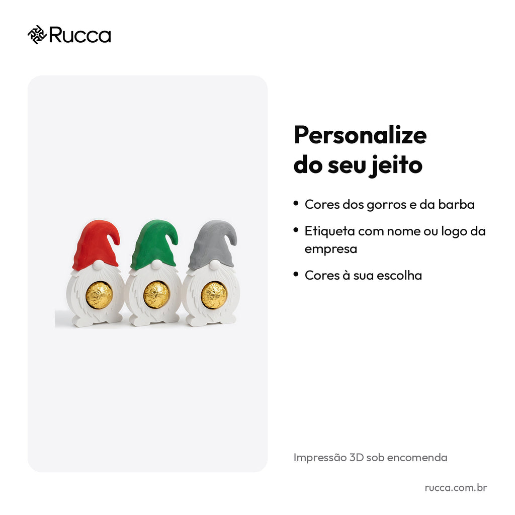 Kit 3 Gnomos de Natal Porta-Bombom — Rucca 3D