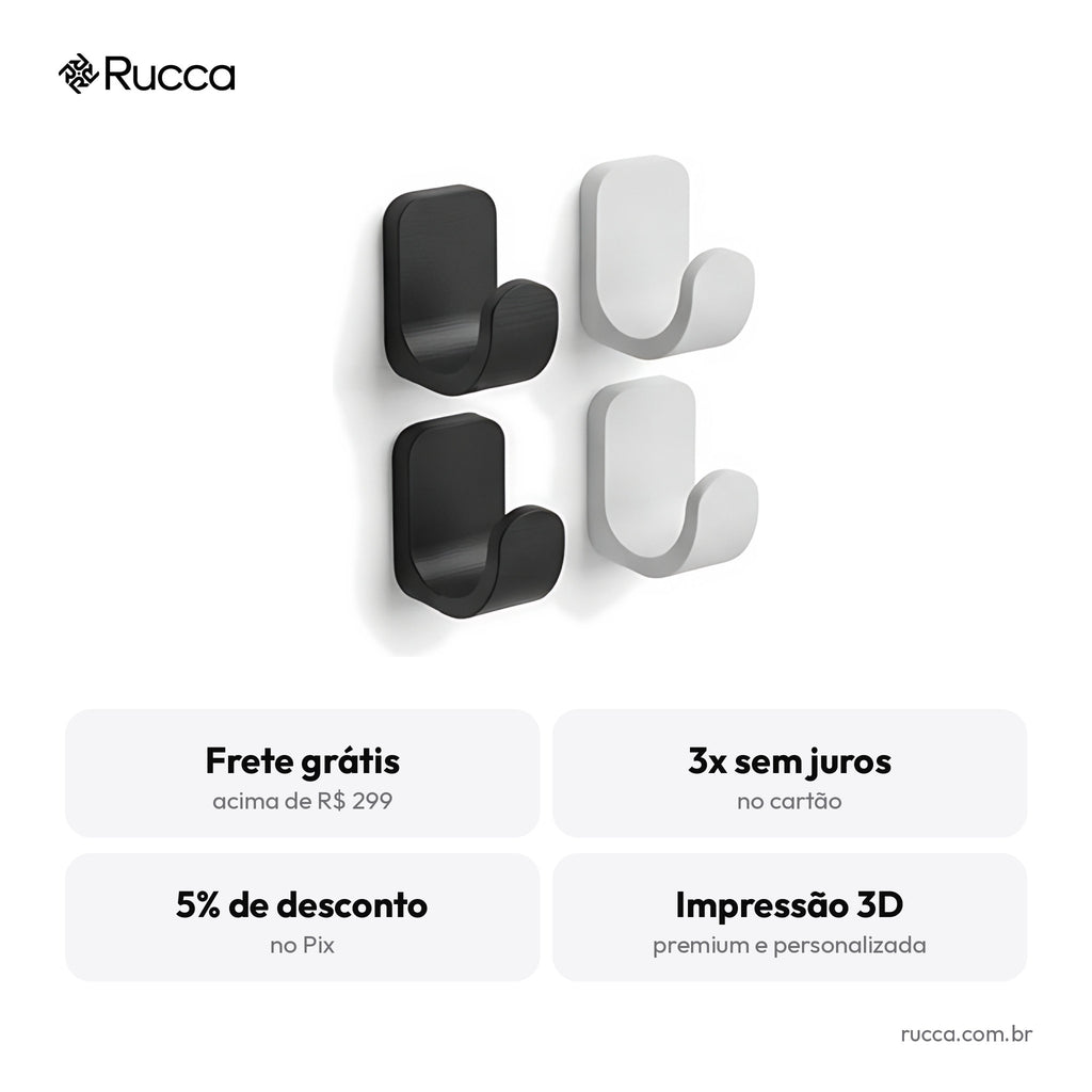 Kit 4 Ganchos de Parede Minimalistas — Rucca 3D