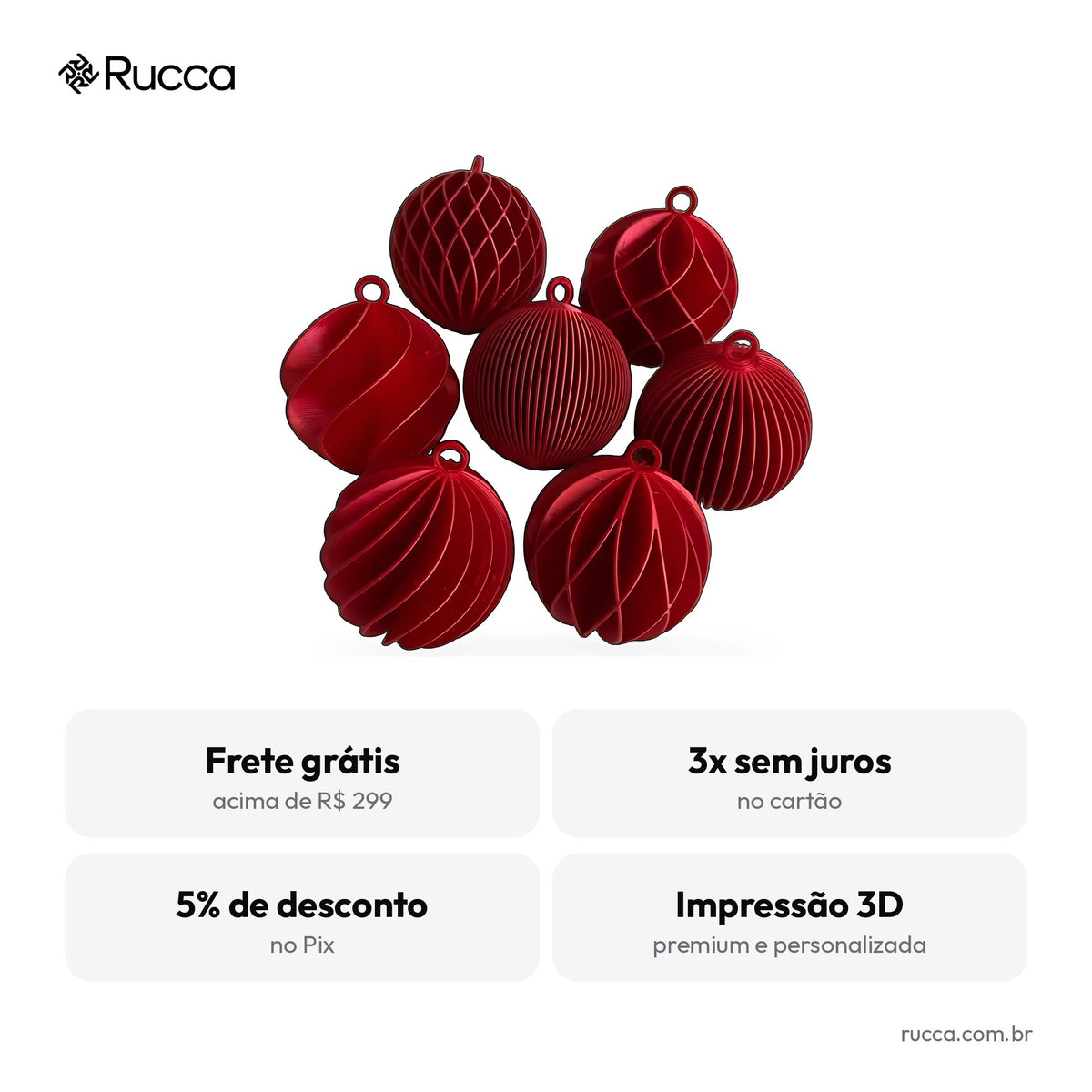 Kit 6 Bolas de Natal Paramétricas Vermelhas — Rucca 3D