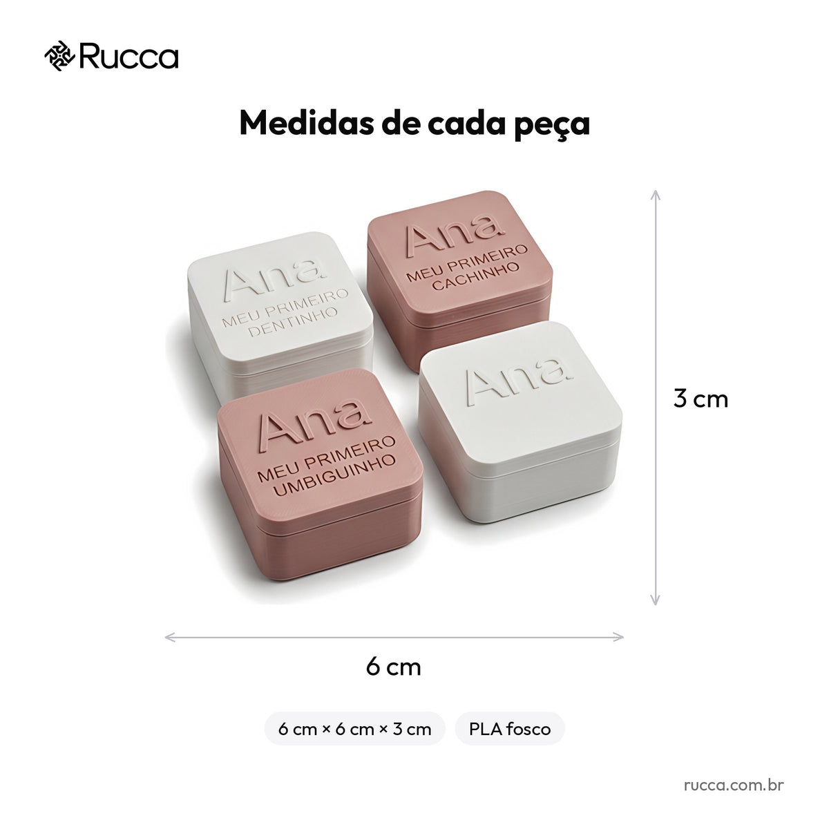 Kit caixinhas Meu Primeiro Dentinho, Cachinho e Umbiguinho — Rucca 3D