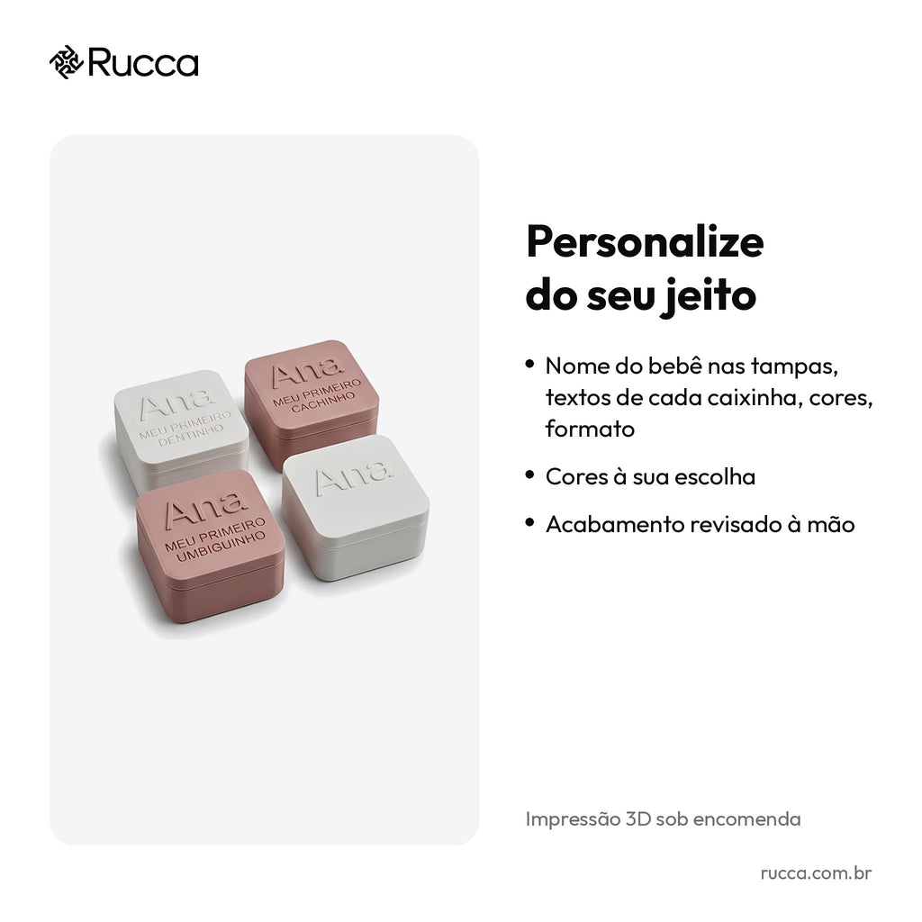 Kit caixinhas Meu Primeiro Dentinho, Cachinho e Umbiguinho — Rucca 3D