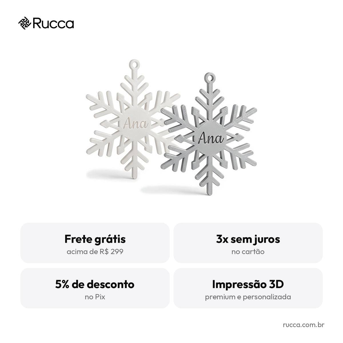 Kit Flocos de Neve para Árvore (12 Peças) — Rucca 3D