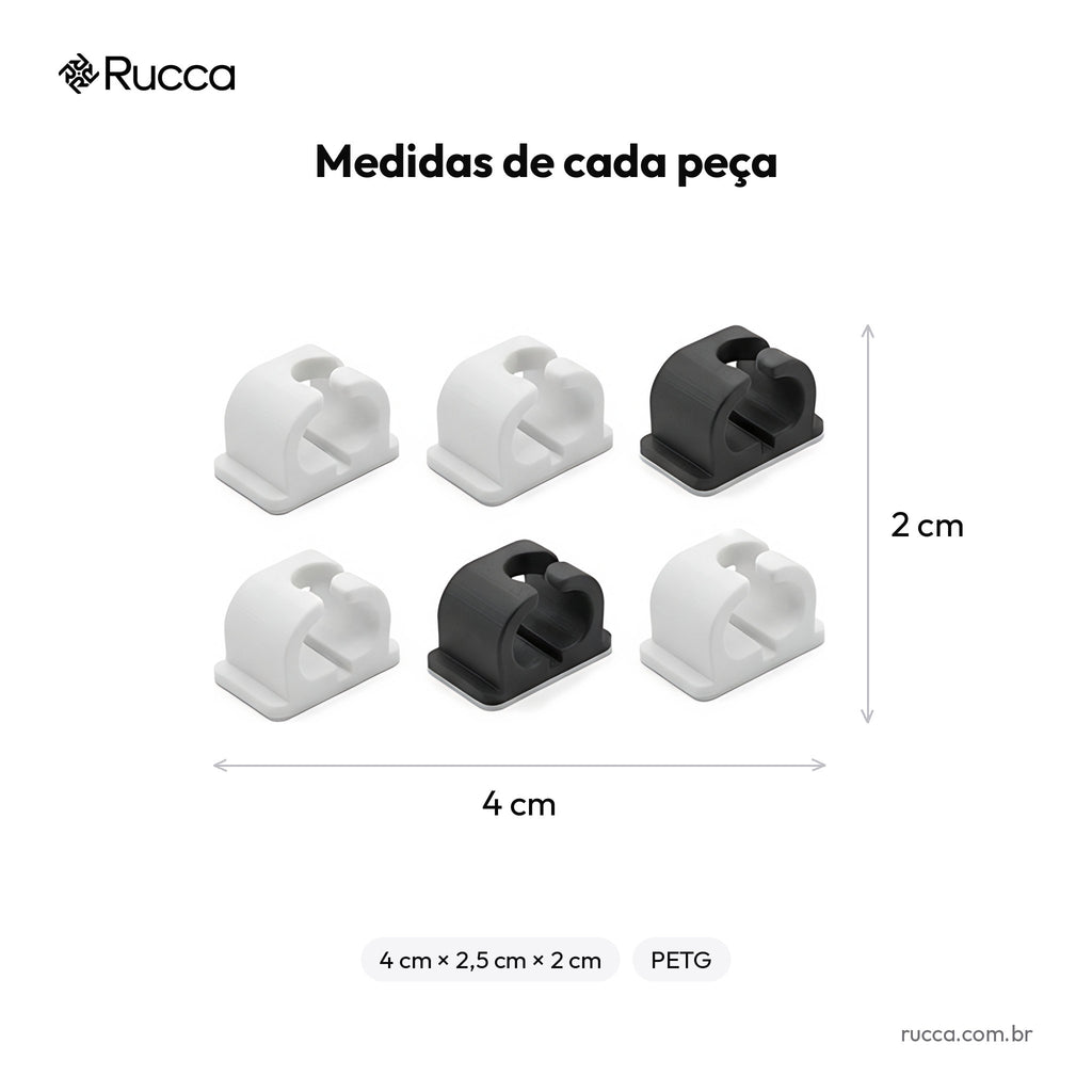 Kit organizador de cabos para mesa (6 clipes) — Rucca 3D