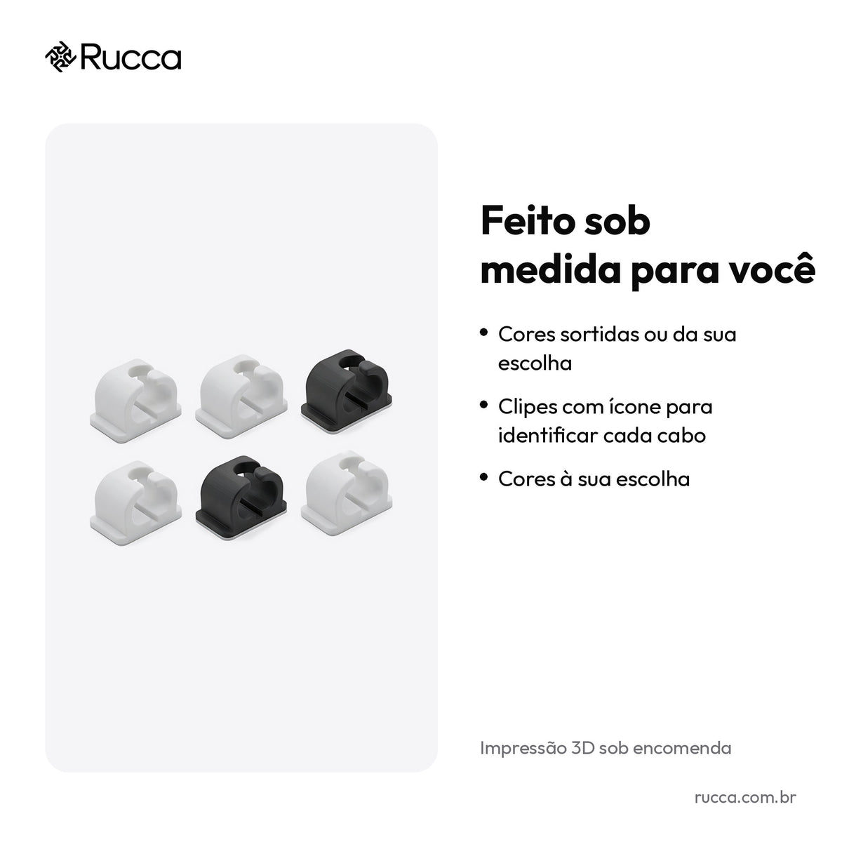 Kit organizador de cabos para mesa (6 clipes) — Rucca 3D