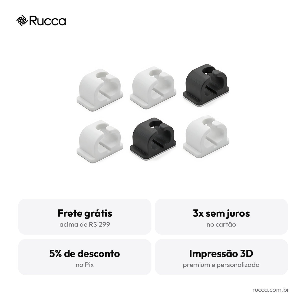 Kit organizador de cabos para mesa (6 clipes) — Rucca 3D