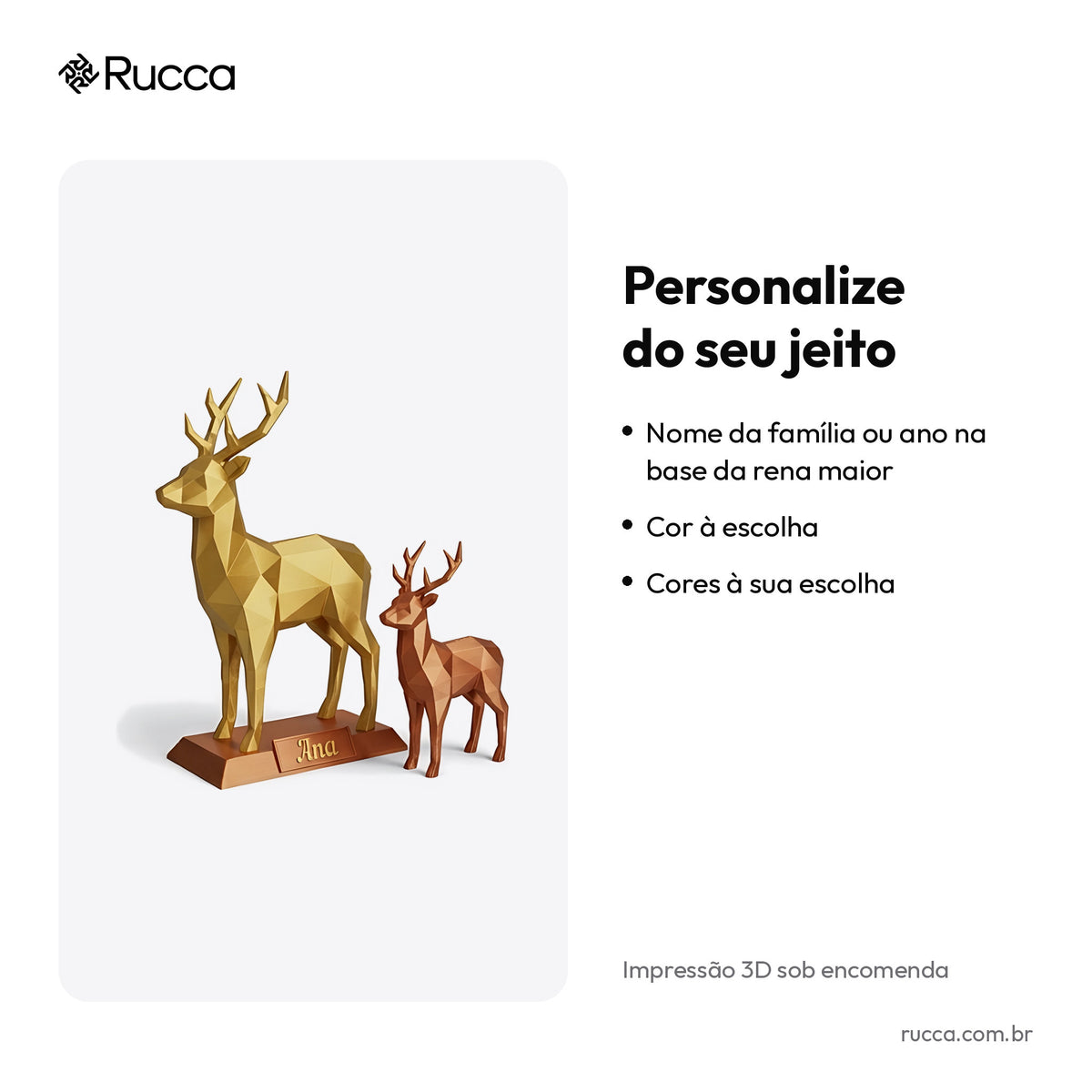 Kit Renas Low-Poly de Mesa (2 Peças) — Rucca 3D