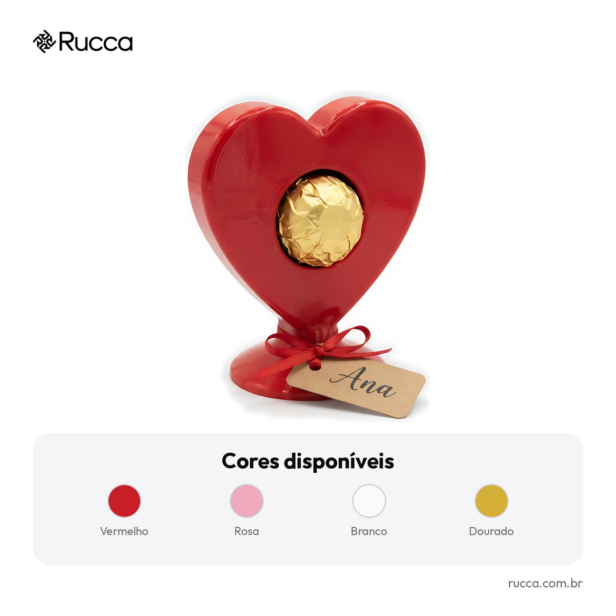 Lembrancinha Coração Porta-Bombom com Nome — cores disponíveis