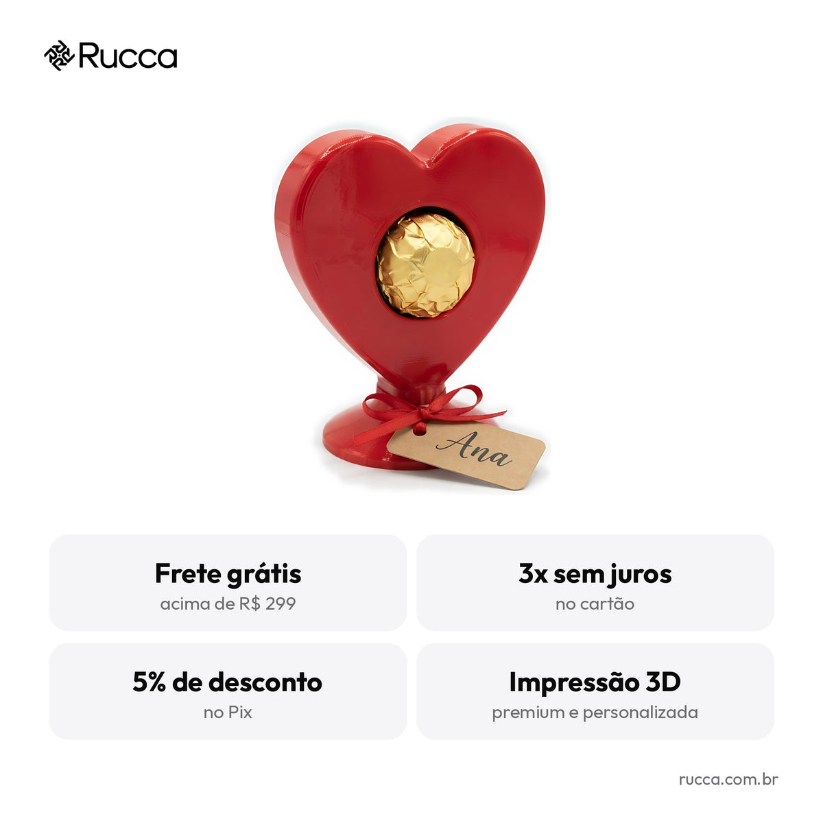 Lembrancinha Coração Porta-Bombom com Nome — benefícios