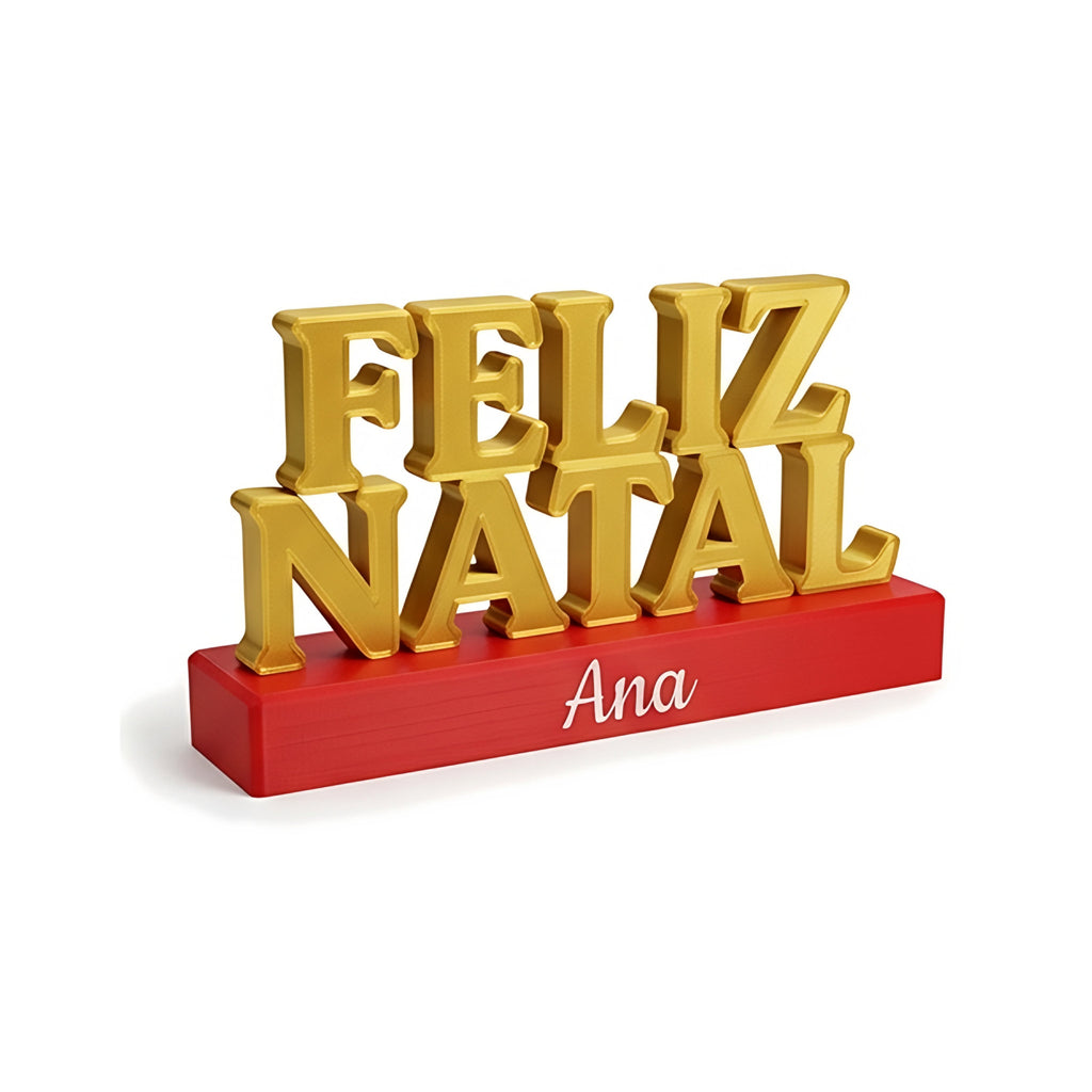 Letreiro Feliz Natal de Mesa com Nome da Família — Rucca 3D