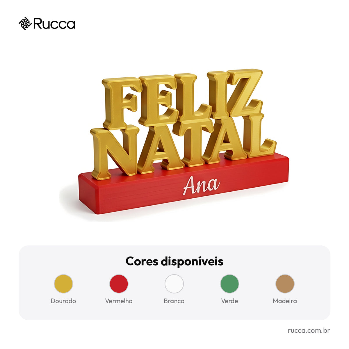 Letreiro Feliz Natal de Mesa com Nome da Família — Rucca 3D