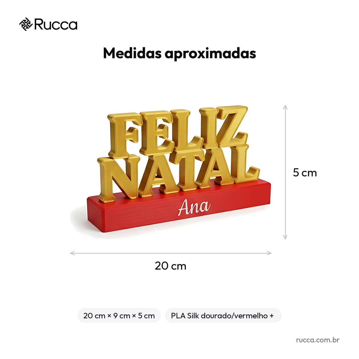 Letreiro Feliz Natal de Mesa com Nome da Família — Rucca 3D