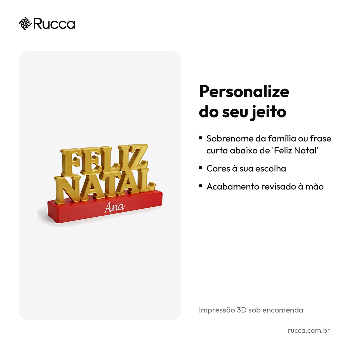 Letreiro Feliz Natal de Mesa com Nome da Família — Rucca 3D
